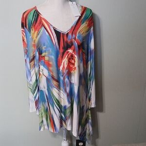 Kaktus Multicolor V-Neck Long Sleeve Floral Large